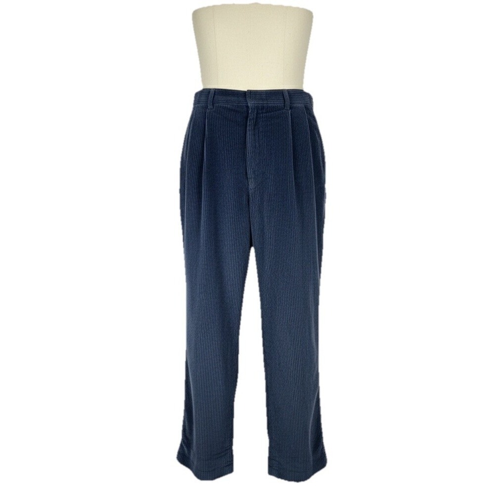 Tommy Hilfiger Men's Corduroy Pants Size‎ 38x31 Deep Blue Pleated Crest Preppy